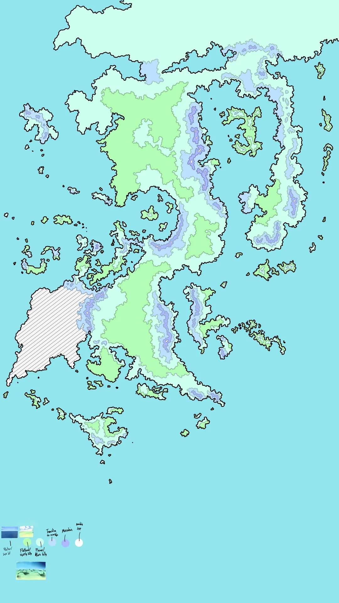 Color-coded height map of a continent