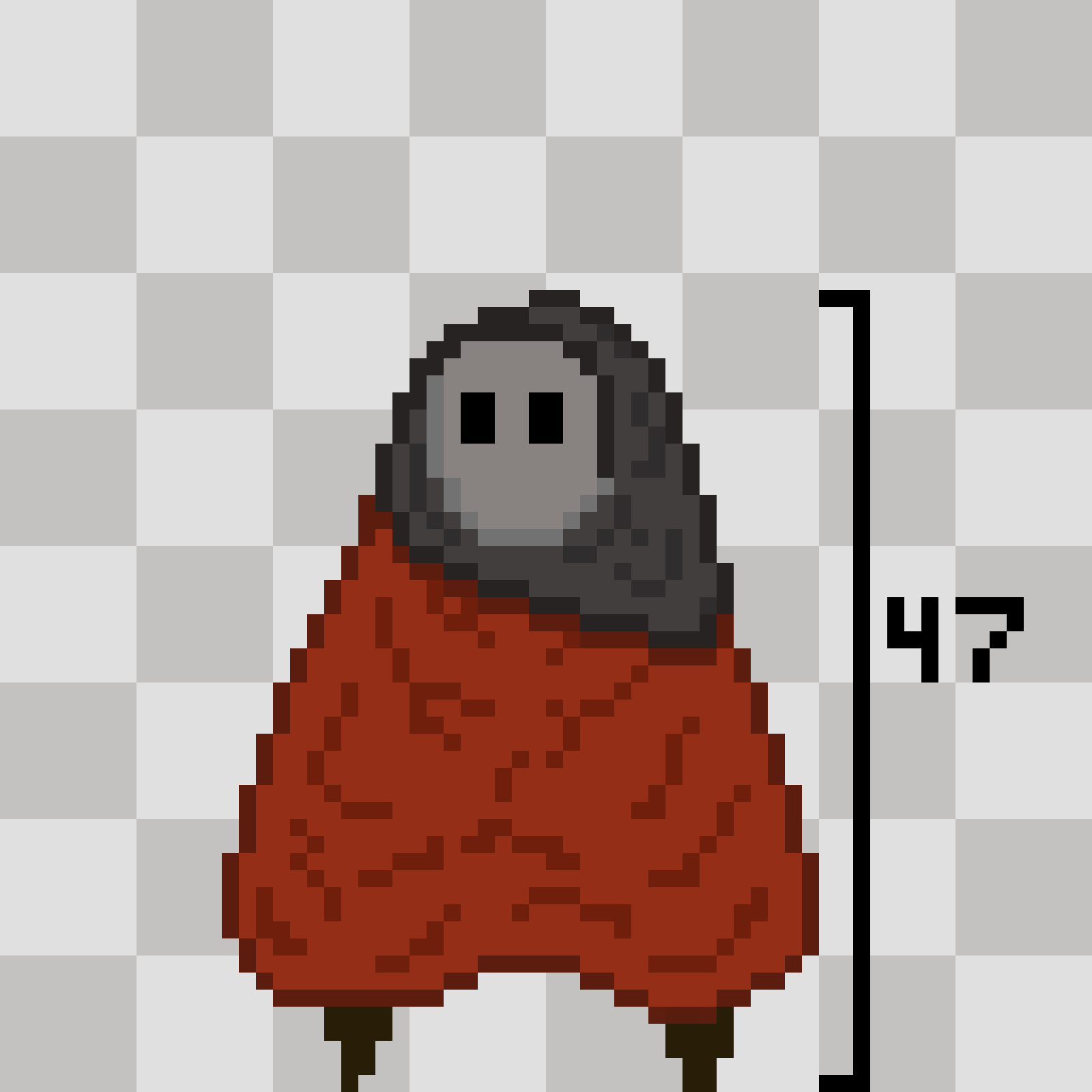 Height of a red and grey hooded character in pixels